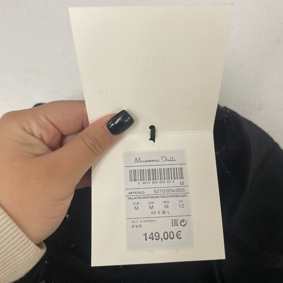 Massimo Dutti Womens Mini Dress Medium Black Beaded Prom Semi Wool 9210/954 NWT - Picture 7 of 16